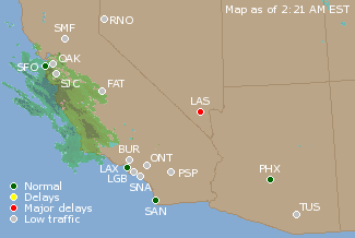 Southwest U.S. Airport Delays Map