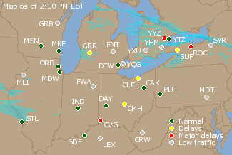 Great Lakes U.S. Airport Delays Map