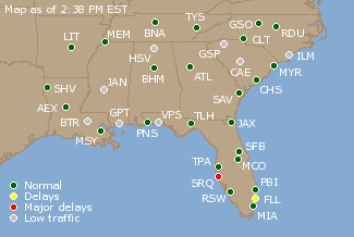 Southeast U.S. Airport Delays Map