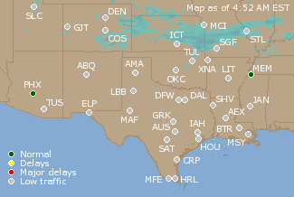 Southern-Central U.S. Airport Delays Map