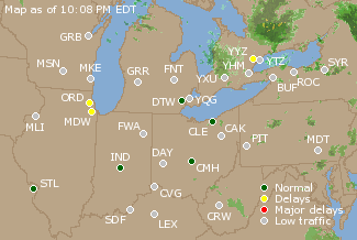 Great Lakes U.S. Airport Delays Map