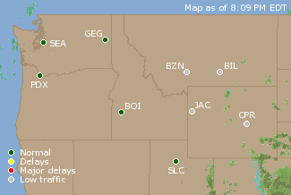 Northwest U.S. Airport Delays Map
