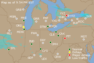 Great Lakes U.S. Airport Delays Map