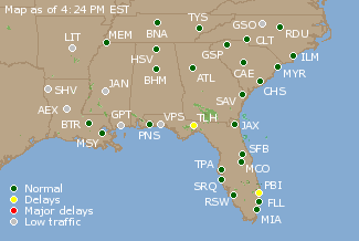 Southeast U.S. Airport Delays Map