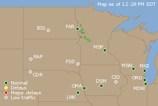 Northern U.S. Airport Delays Map