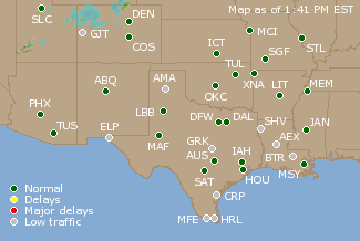 Southern-Central U.S. Airport Delays Map