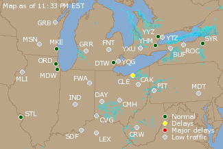 Great Lakes U.S. Airport Delays Map