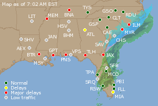 Southeast U.S. Airport Delays Map