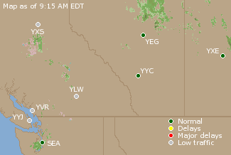 Western Canada Airport Delays Map