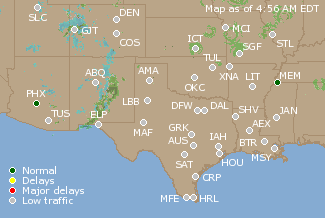 Southern-Central U.S. Airport Delays Map