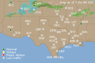 Southern-Central U.S. Airport Delays Map