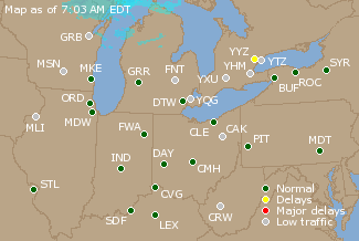 Great Lakes U.S. Airport Delays Map