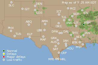 Southern-Central U.S. Airport Delays Map