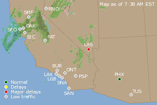 Southwest U.S. Airport Delays Map