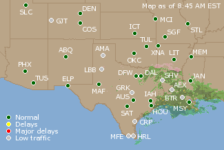 Southern-Central U.S. Airport Delays Map