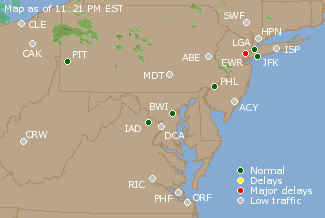 Mid-Atlantic U.S. Airport Delays Map