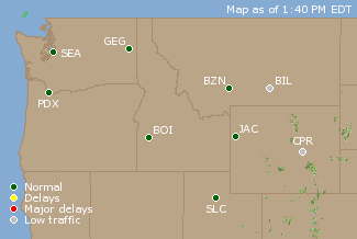 Northwest U.S. Airport Delays Map