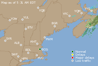 Eastern Canada Airport Delays Map