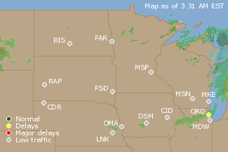 Northern U.S. Airport Delays Map