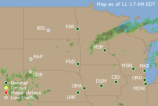 Northern U.S. Airport Delays Map