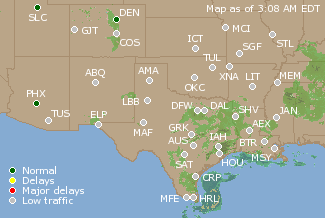 Southern-Central U.S. Airport Delays Map
