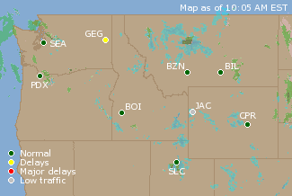 Northwest U.S. Airport Delays Map