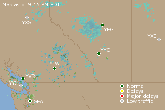 Western Canada Airport Delays Map