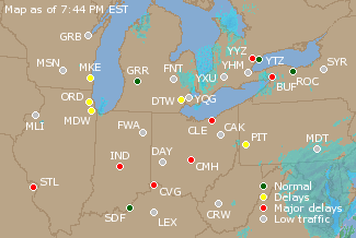 Great Lakes U.S. Airport Delays Map