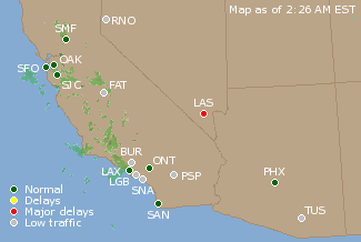 Southwest U.S. Airport Delays Map