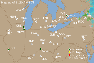 Great Lakes U.S. Airport Delays Map