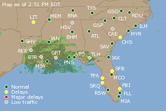 Southeast U.S. Airport Delays Map