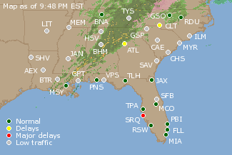 Southeast U.S. Airport Delays Map