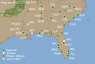 Southeast U.S. Airport Delays Map