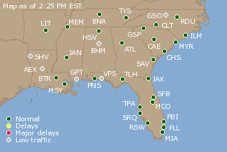 Southeast U.S. Airport Delays Map