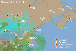 Eastern Canada Airport Delays Map