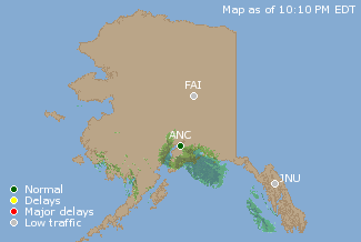 Alaska U.S. Airport Delays Map