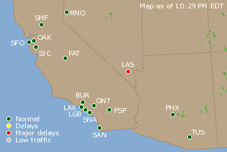 Southwest U.S. Airport Delays Map