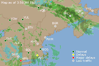 Eastern Canada Airport Delays Map