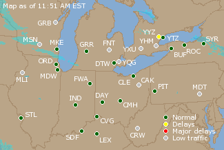 Great Lakes U.S. Airport Delays Map