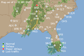 Southeast U.S. Airport Delays Map