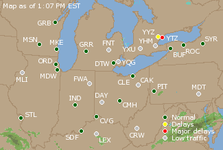 Great Lakes U.S. Airport Delays Map