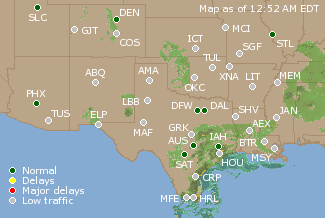 Southern-Central U.S. Airport Delays Map