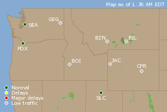 Northwest U.S. Airport Delays Map