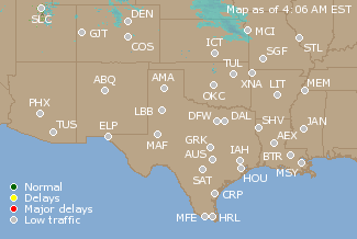 Southern-Central U.S. Airport Delays Map