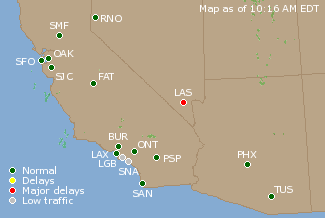 Southwest U.S. Airport Delays Map