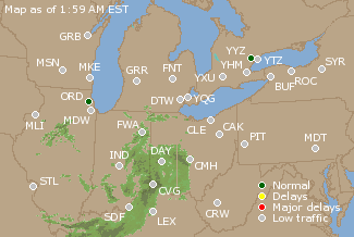 Great Lakes U.S. Airport Delays Map