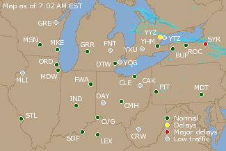 Great Lakes U.S. Airport Delays Map