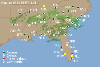 Southeast U.S. Airport Delays Map