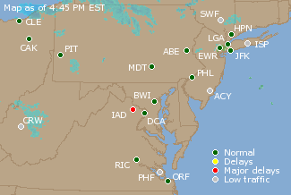 Mid-Atlantic U.S. Airport Delays Map