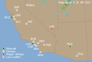 Southwest U.S. Airport Delays Map